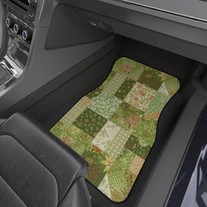 Grüne, florale Patchwork-Autofußmatten – Boho-Sommer-Autodeko – (BEDRUCKTES DESIGN) Bild 5