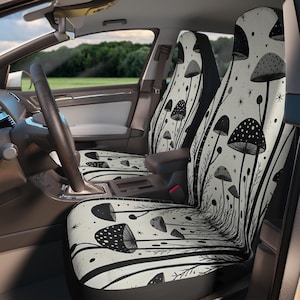Mushroom Car Seat Covers: Black and White Boho Auto Decor
