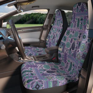 Cute Purple Boho Car Seat Covers, Vibrant Floral Pattern, Unique Gifts, Road Trip Accessories, Car Interior Upgrade, Boho Style, Summer Car