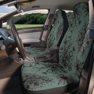 Green Lace Car Seat Covers: Butterfly Flower Design, Goth Auto Decor, Cute Boho Car Accessories, Girly , Hippie, Groovy,