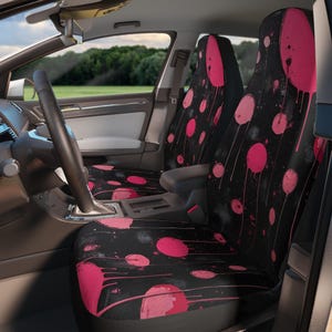 Abstract Hot Pink Car Seat Covers: Boho Artsy Decor - Set of Two