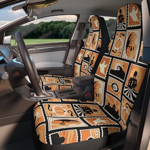 Halloween Stamps Car Seat Covers: Goth Emo Spooky Car Decor - Set of 2