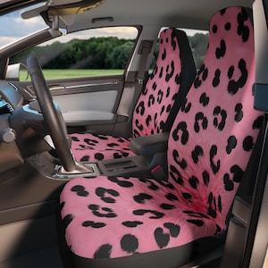 Pink Dalmatian Print Car Seat Covers: Animal Print Vehicle Decor - Set of 2