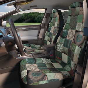Green Floral Car Seat Covers: Vintage-Chic Boho Auto Decor