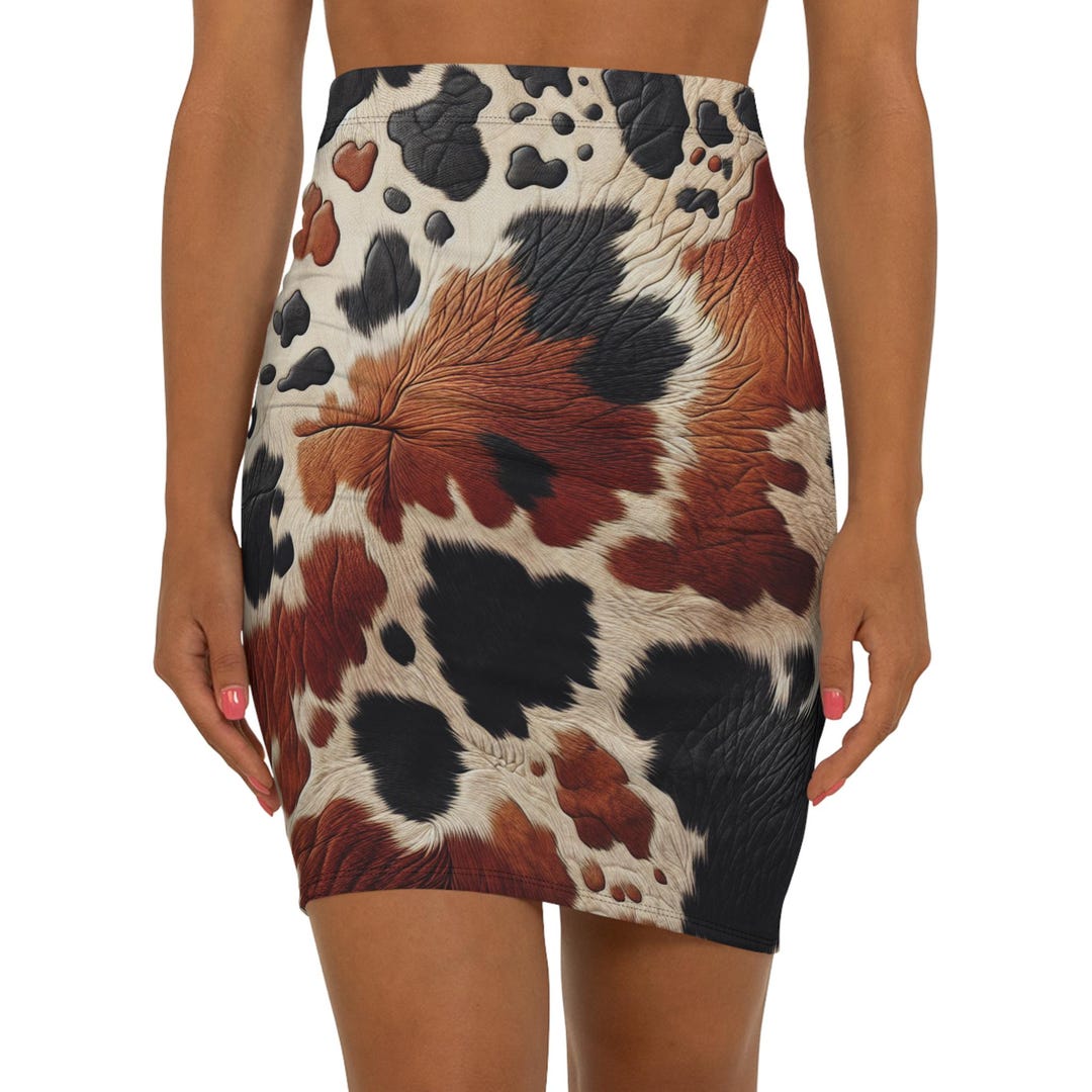 Pencil Skirt Fuzzy Cow Print Skirt Cow Print Skirt 9mm Satin Skirt