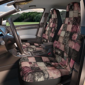 Pink and Black Watercolor Car Seat Covers: Boho Pastel Goth Decor - Set of Two