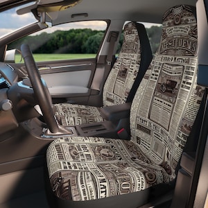 Fundas de asiento de coche con diseño abstracto de periódico vintage, accesorios retro para coche, decoración interior, regalos para amantes de los coches, protectores de asiento ecológicos