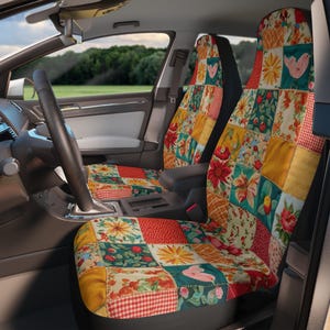 Fundas de asiento de coche con diseño floral bohemio: diseño de patchwork vintage, juego de 2