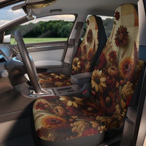 Fall Floral Car Seat Covers: Boho Vintage Style Auto Interior - Autumn Set of 2, Driver Gift, Retro Accessory, Road Trip Essential, Teen her