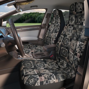 Fundas de asiento de coche con diseño de patchwork floral: decoración bohemia, ajuste universal (juego de dos)
