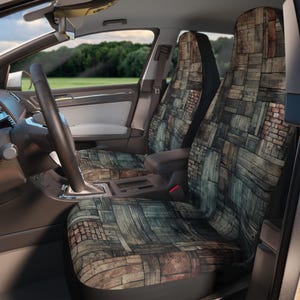 Fundas rústicas para asientos de coche, madera y ladrillo, ambiente acogedor, accesorios para el coche, regalo de Navidad para papá, artículos esenciales para viajes por carretera, decoración masculina, coche para chico adolescente