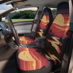 Boho Sunset Car Seat Covers: Beach Road Trip Decor, Summer Auto Decor Cute Floral Vintage, Driver Gift, Retro Road Trip Essentials, Teen