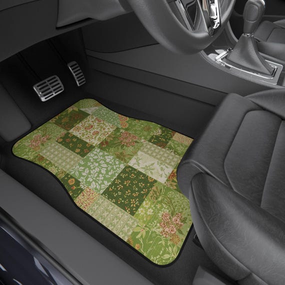 Green Floral Patchwork Car Mats- Boho Summer Auto Decor