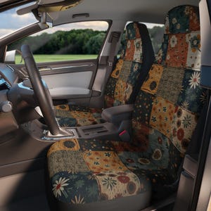 Fundas de asiento de coche con diseño de patchwork floral bohemio: ajuste universal, poliéster
