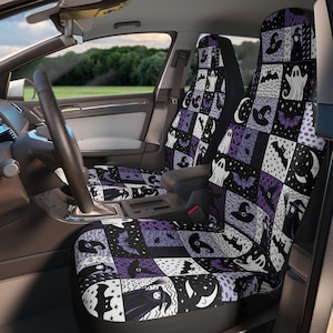 Fundas de asiento de coche góticas de Halloween: diseño patchwork, ajuste universal