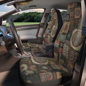 Fundas de asiento de coche con patchwork bohemio vintage: decoración automotriz con estilo