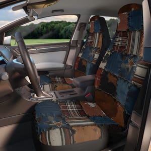 Rustic Boho Car Seat Covers, Vintage Western Patchwork Design for Road Trips, Car Accessory, Home Decor, Yellowstone Car Decor, Cowboy, Him