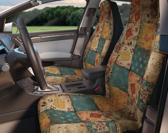 Fundas de asiento de coche estilo boho vintage con patchwork / Protector de asiento de vehículo rústico acolchado con estampado floral
