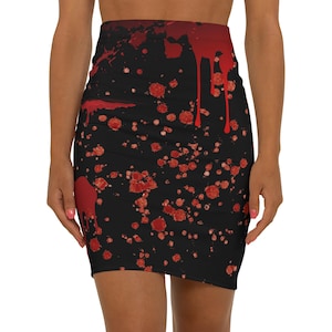 Edgy Bloody Skirt, Goth Pencil Skirt, Bloody Costume, Women&#39;s Alternative Fashion, Horror Fan, Mid-Waist Skirt, Sexy Halloween Costume, Gore