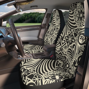 Black and White Floral Car Seat Covers: Boho Auto Accessories