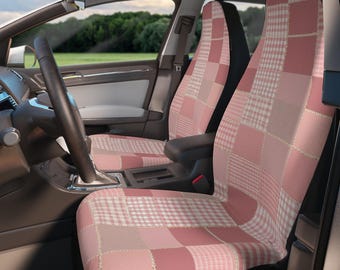 Pink Patchwork Plaid Car Seat Covers | Cottage Core Auto Interior Set