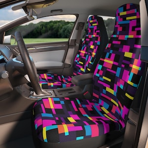 80&#39;s Neon Car Seat Covers: Festival Auto Accessories, Road Trip Decor