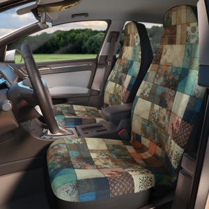 Fundas de asiento de coche de patchwork vintage: decoración floral bohemia (juego de 2)
