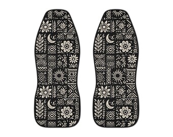 Boho Floral Moon Pattern Car Seat Covers | Black White Sun Tribal Auto Protection