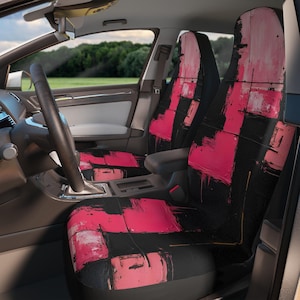 Hot Pink & Black Car Seat Covers: Artsy Goth Boho Design