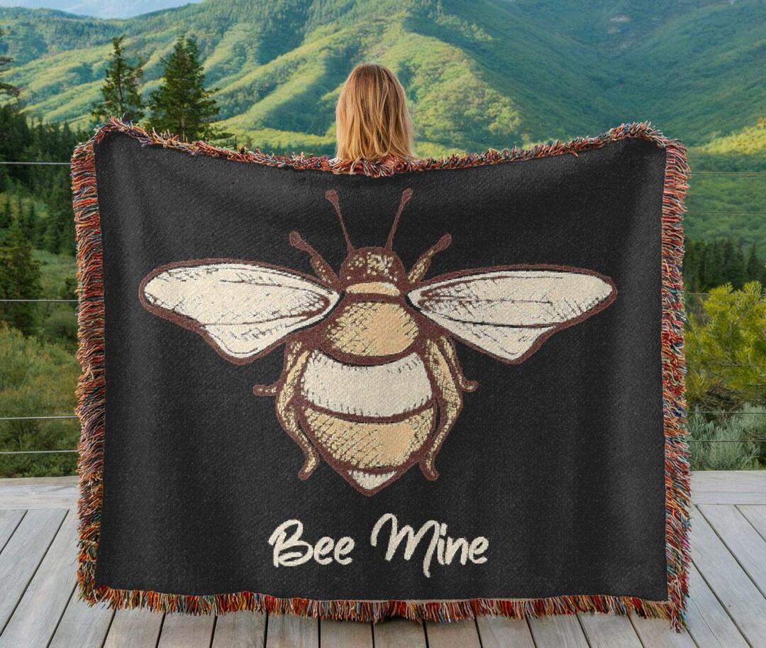 Bee Mine, Vintage Bee Woven Blanket, Valentine Be Mine Gift, Spouse ...