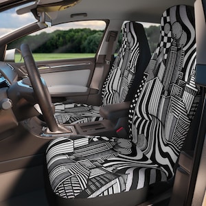 Black and White Abstract Car Seat Covers: Modern Auto Decor, Driver Gift