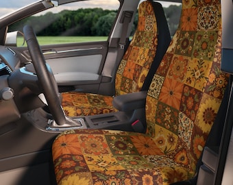 Fundas para asientos de coche con estampado floral estilo patchwork bohemio otoñal / Estilo vintage retro