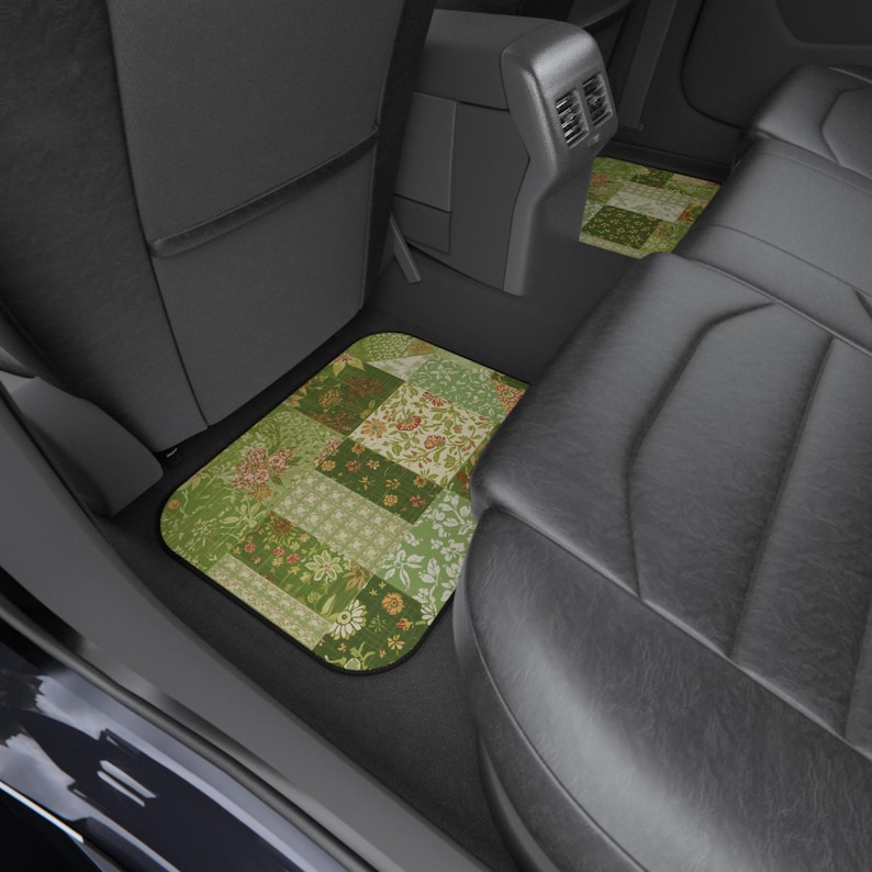 Grüne, florale Patchwork-Autofußmatten – Boho-Sommer-Autodeko – (BEDRUCKTES DESIGN) Bild 6