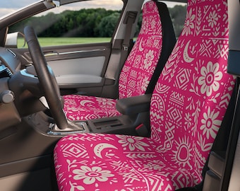 Pink Boho Floral Moon Car Seat Covers | Summer Tribal Sun Motif