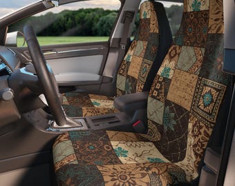 Fundas para asientos de coche estilo bohemio occidental con patchwork / Protector de asiento de coche rústico con estampado floral geométrico
