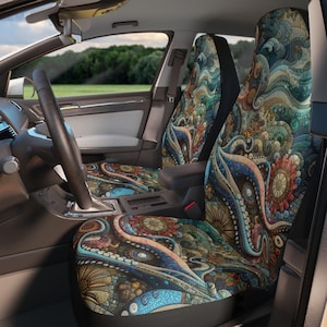 Boho Octopus Car Seat Covers: Ocean-Inspired Vehicle Decor, Patchwork, Auto Decor Cute Vintage, Driver Gift, Retro Road Trip Essential, Teen