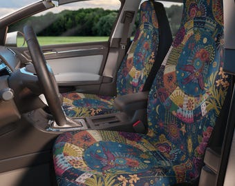 Boho Moon Floral Mandala Car Seat Covers | Colorful hippie Patchwork Pattern