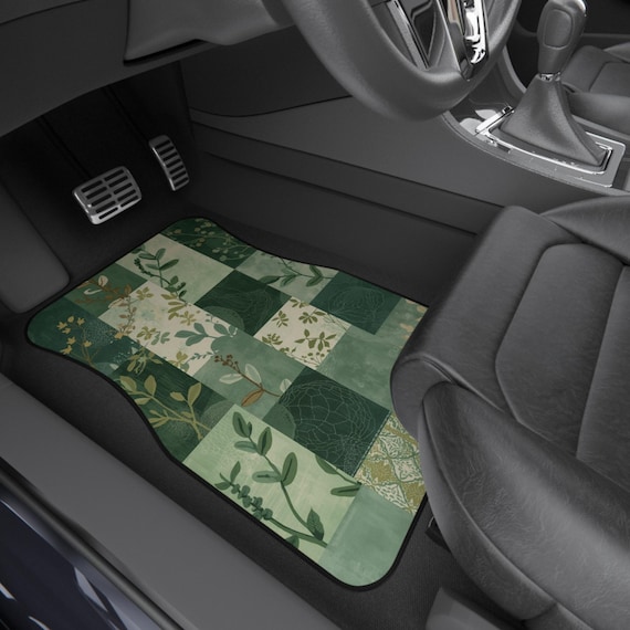 Green Boho Patchwork Car Mats | Floral Summer Auto Decor - Set