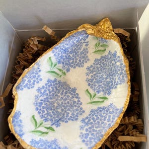 Hydrangea oyster shell trinket dish from Cape Cod