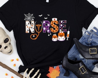 Halloween Nurse Shirt Cute Ghost Pumpkin Medical Tee Spooky Fall Gift