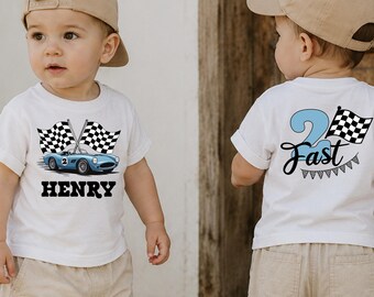Personalized Two Fast Birthday Shirt, Race Car Second Birthday Tee, Custom Toddler Racing Party Shirt