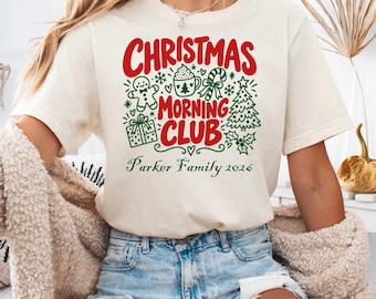 Comfort Colors® Personalized Christmas Morning Club T-Shirt, Family Christmas Gift,Matching Family Xmas Tee