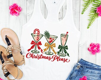 Women's Tropical Christmas Tank Top, Comfort Colors® Christmas Please Summer Beach Tank Top, Festive Drink