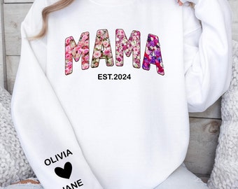 Custom Mama Floral Sweatshirt, Personalized Crewneck Pullover, Christmas Gift For Mom