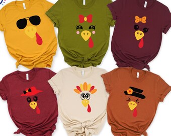 Funny Turkey Face Thanksgiving Shirt: Family Matching Fall Tee