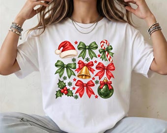 Comfort Colors® Coquette Christmas Bow Shirt, Vintage Christmas Shirt, Cute Holiday Season Tee