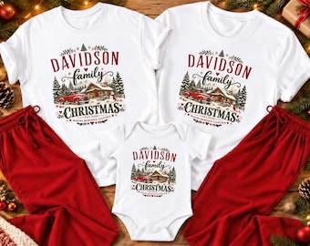 Personalized Christmas Family Shirt, Custom Last Name Winter Apparel Matching,Snowman Home Holiday Tee