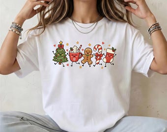 Comfort Colors® Cute Christmas Shirt, Doodle Xmas Sublimation Design Tee, Trendy Christmas Shirt