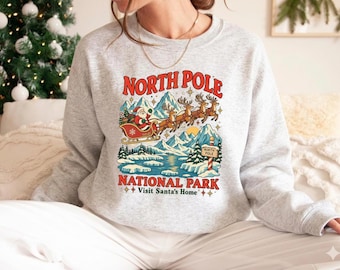 North Pole National Park Sweatshirt, Wanderlust Christmas Sweater, Vintage Santa Graphic
