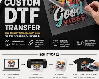 Custom DTF Transfer Full Color Iron On Logo for Shirts and Apparel